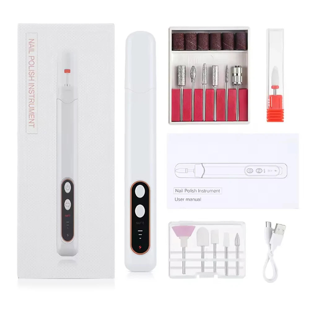 6in1 Wireless Nail Drill 15000RPM with LED Light and Screen Manicure Cutter Nail Repair Pedicure Milling Cutter Polisher Sander