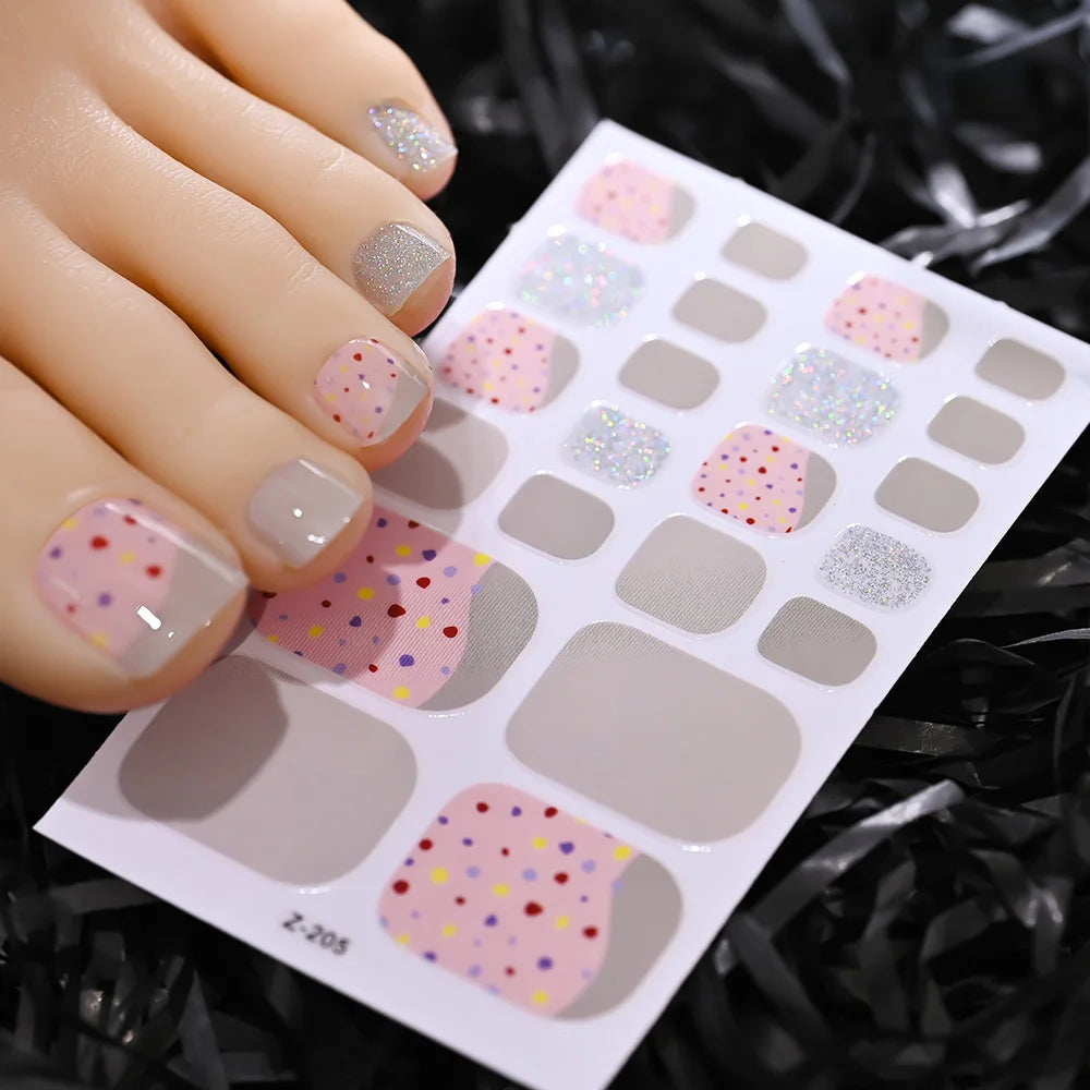 1pcs 22tips Gradient Glitter Full Toe Nail Wraps 3D Shiny Omber Pink/Purple/blue Toe Nail Polish Stickers Baking Free Toe Strips