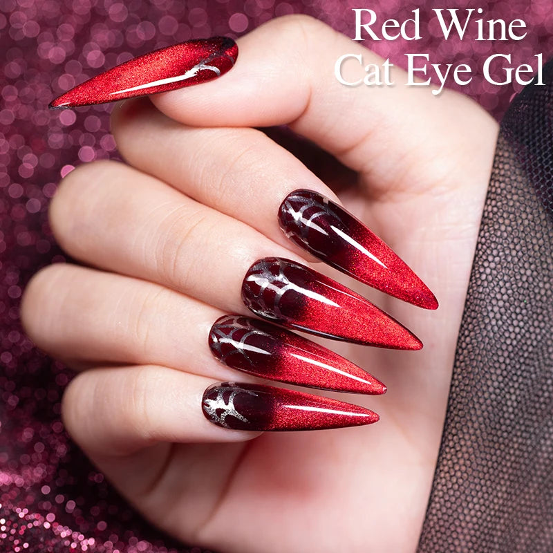 PUENTE 7.5ML Wine Red Magnetic Cat Eye Gel Nail Polish With Magnet, Super Shiny Ruby Red Magnetic Nail Gel, Soak Off UV/LED Lamp Curing, Glossy Varnish, Hypoallergenic Nail Salon Quality Polish for Skin, Gift for Women
