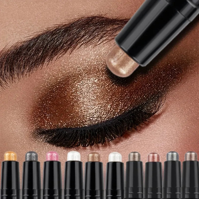 Shimmer Brown Double Head Eyeshadow Stick Colorful High Waterproof Cream Eyes Shadow Pencil Long Lasting Makeup Cosmetic