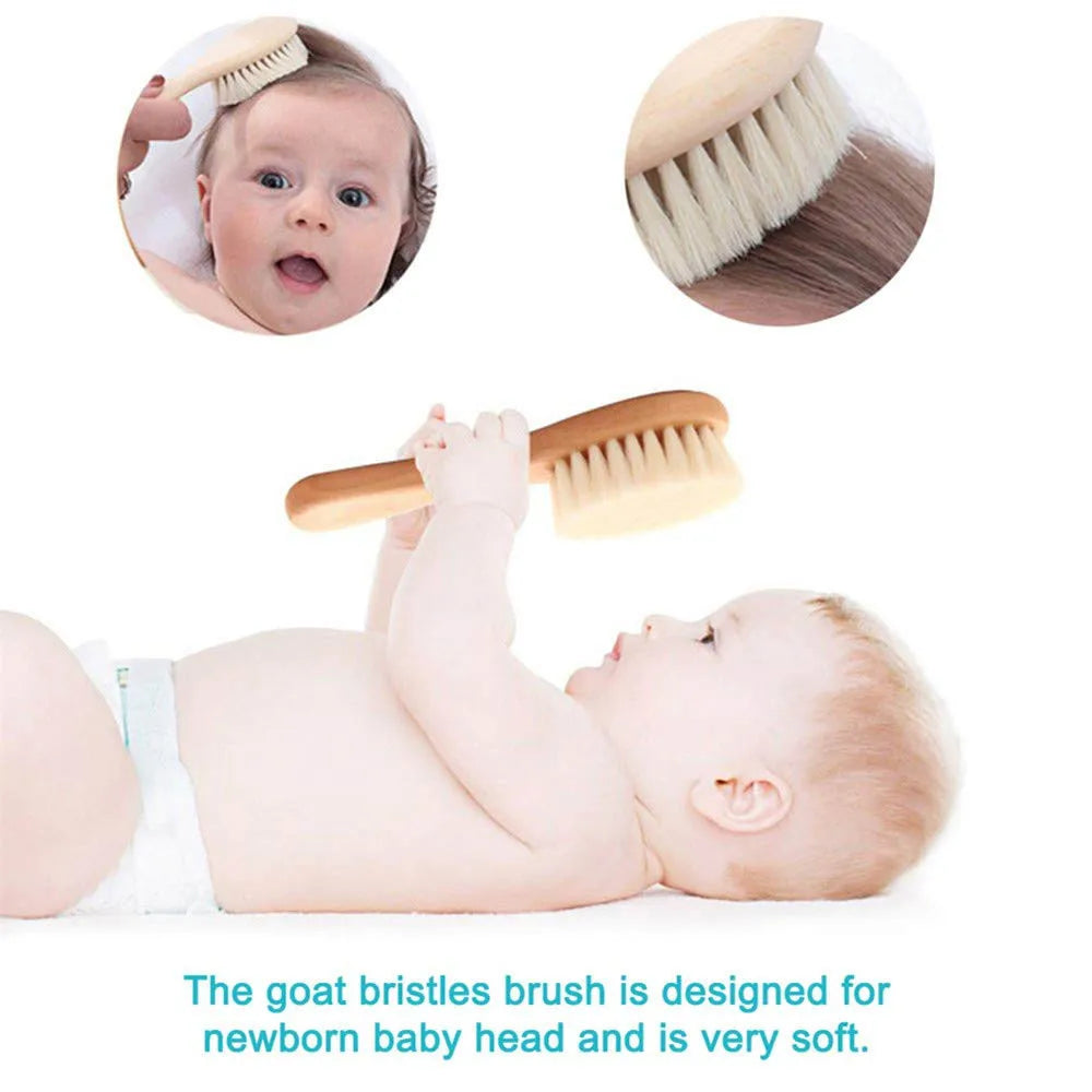 4pcs Baby Brushes Comb Set Wooden Natural Ultra Soft Goat Baby Hair Massage Brush for Newborn Hair Combs Set for Boy Girl