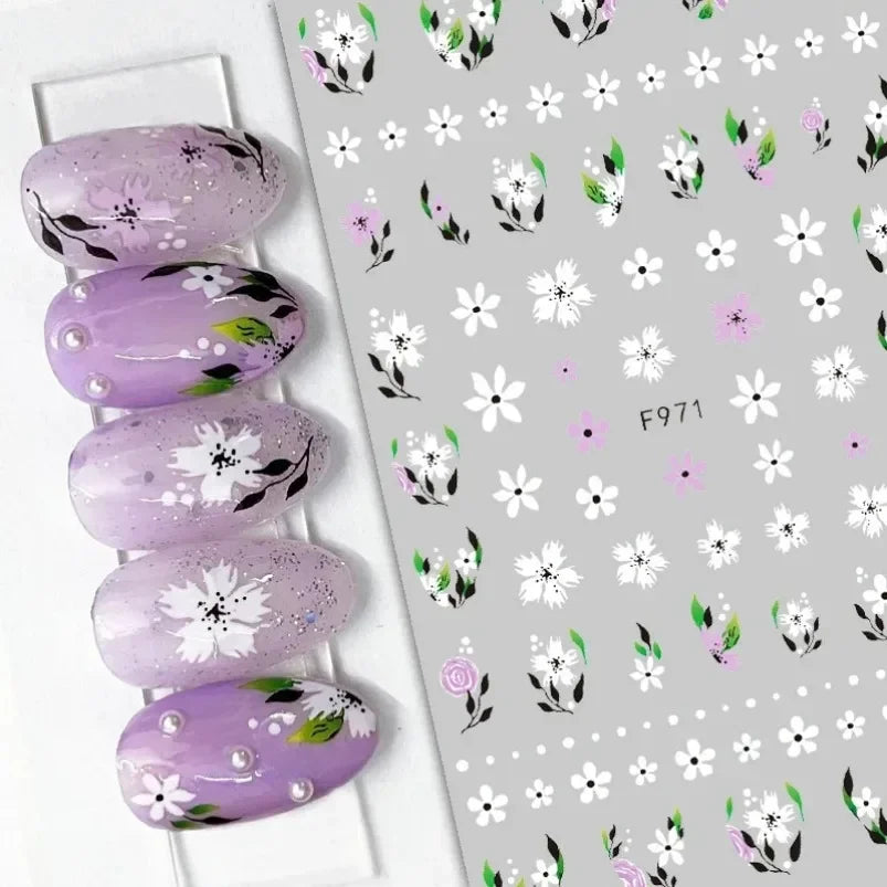 Cherry Blossom 3D Nail Stickers White Flower Petals Nail Art Decals Elegant Wedding Design Spring Sakura Manicure Slider Decor