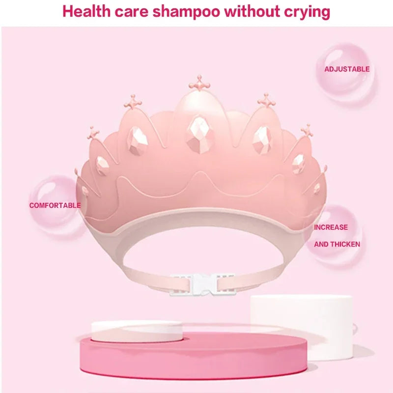 Baby Adjustable Size Shampoo Cap Crown Baby Shower Cap Children  Cartoon Bath Visor Infant Hair Shield Ear Protection Waterproof