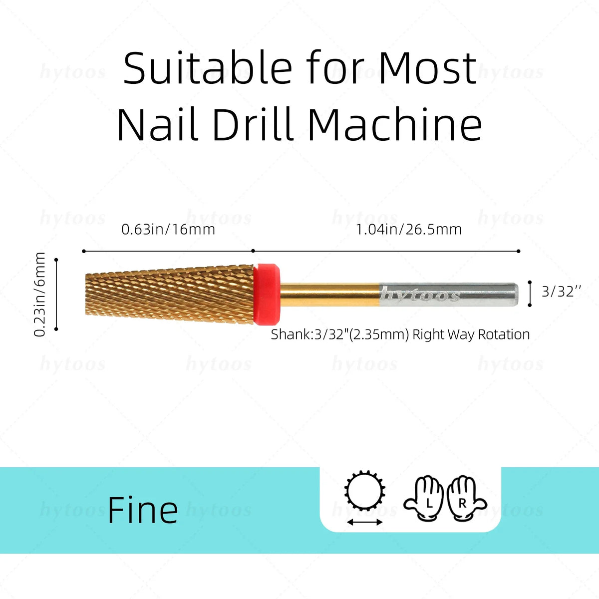 HYTOOS 5 in 1 Nail Drill Bits 16mm Flat Top Tapered Carbide Nail Bit Remove Gel Tool Electric Drills File Manicure Accessories