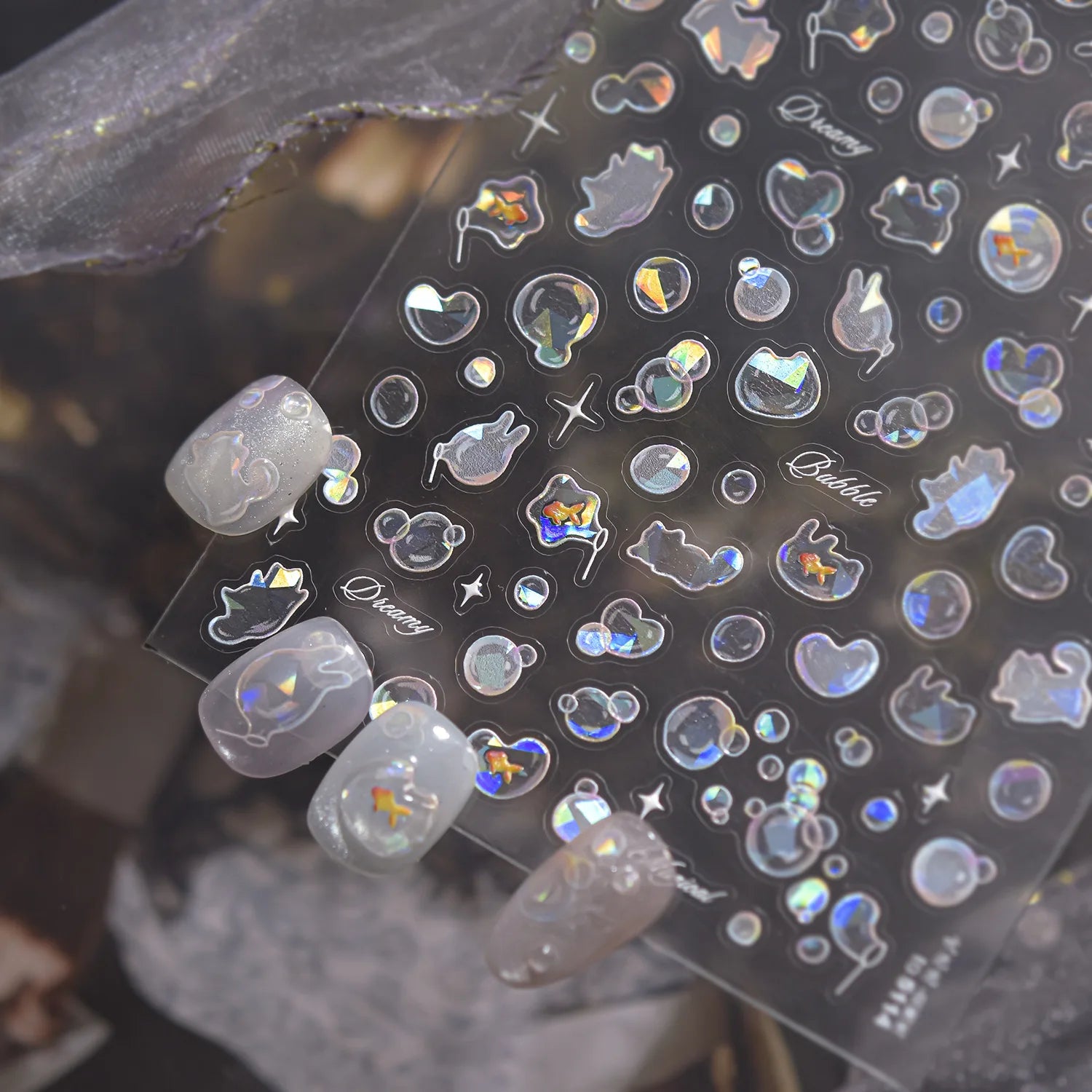 Shiny Blowing Bubble Nail Decorations Stickers 5D Shell Light Love Cat Bubble TransferSlider Sticker DIY Summer Manicure Decals