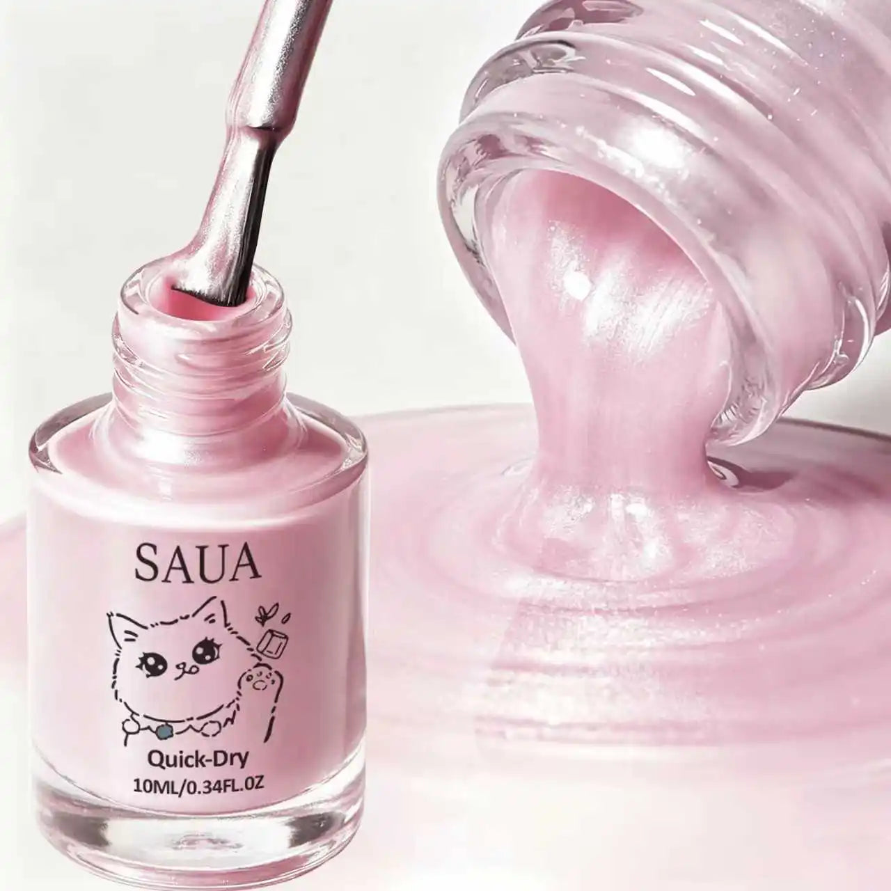 Pink Pearlescent Nail Polish; Quick-Drying, No Lamp Required, Long-Lasting Formula; Adds a Pearly Sheen and Brightens the Nail S