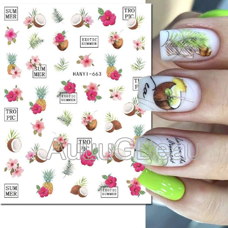 3d Nail Art Decals Geometric Lines Daisy Sunflowers Letters Adhesive Sliders Nail Stickers Decoration For Manicure