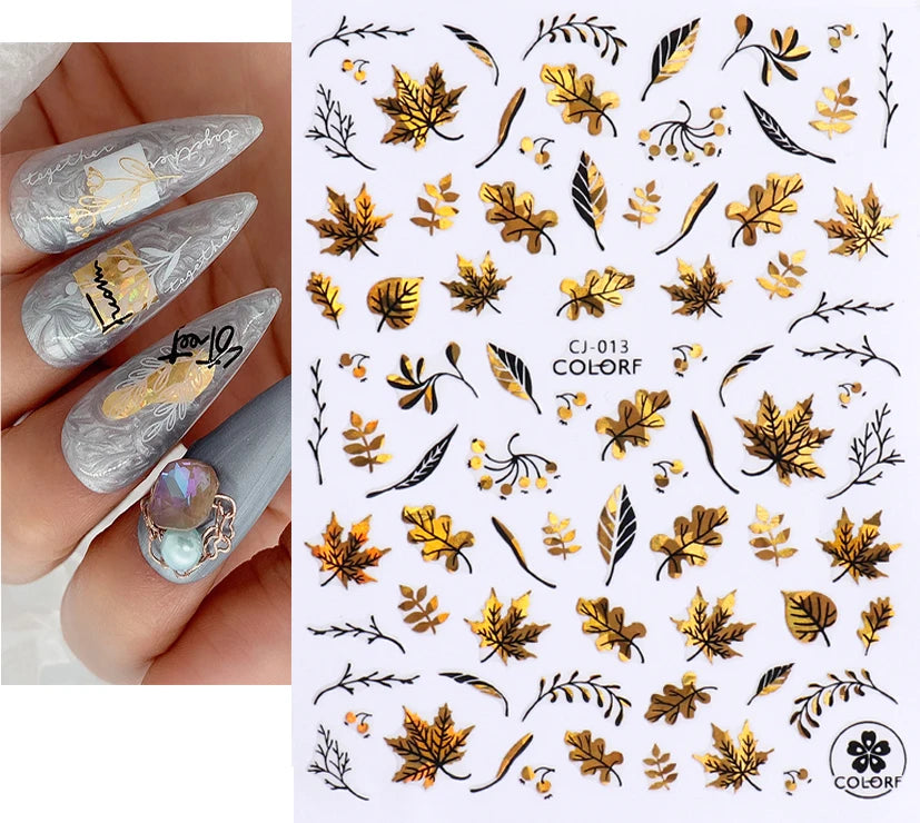 Shiny Gold Star Moon Sun Nail Stickers for Manicure Accessories Heart Feather Animals Printing Self Adhesive Nail Wrap
