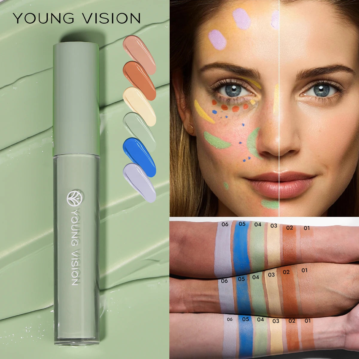 YOUNG VISION 6 Colors Hydrating Fresh Concealer Brightens Skin Tone and Covers Blemishes and Dark Eye Circles Concealer