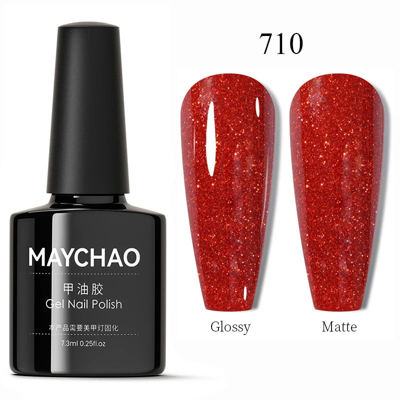 MAYCHAO Glitter Gel Nail Polish 7.3ml Semi-permanent Sequins Shiny Gel Base Top Coat Soak Off UV LED Varnish Nail Art Decoration