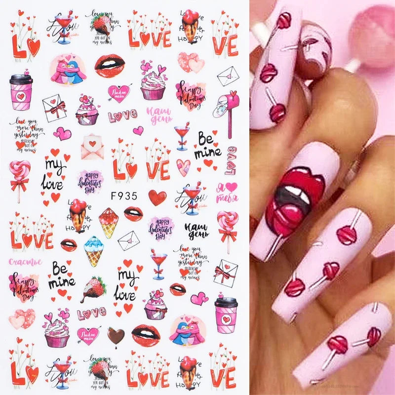 1PCS Laser Love Letter Nail Sticker Nail Art Decoration Flower Star supplies Decals Press On Nails Stickers Parts