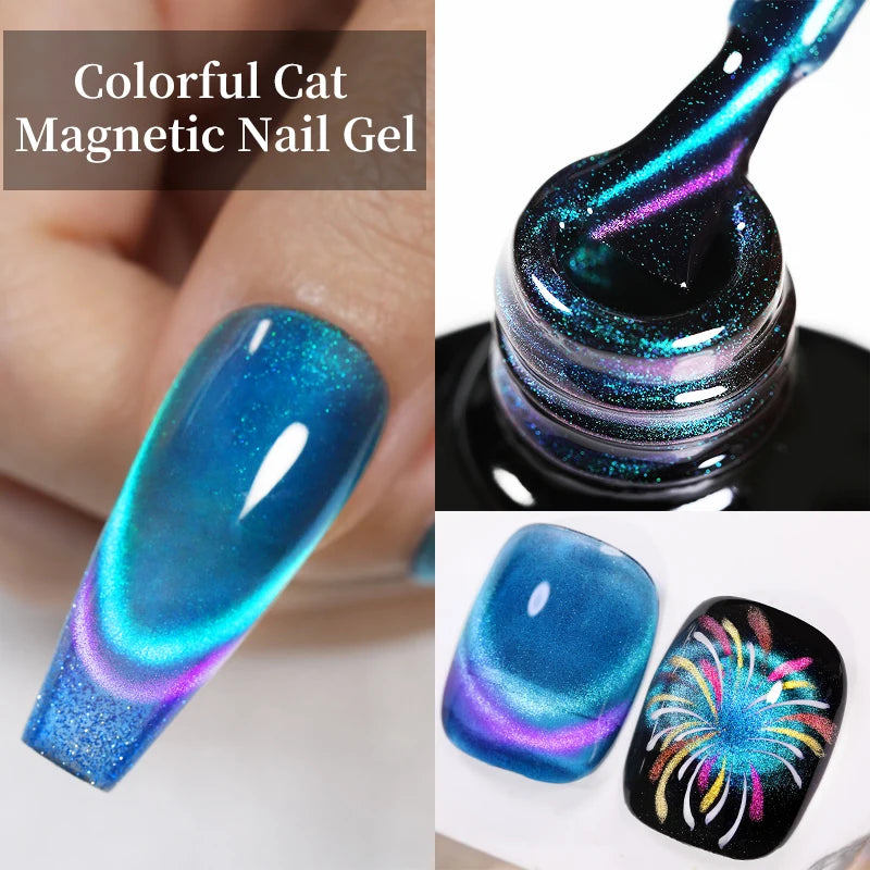 LILYCUTE 7ML Ocean Blue Cat Magnetic Gel Nail Polish Sparkling Glimmer Gel Polish Semi Permanent UV Magnet Gel Varnish Nail Art