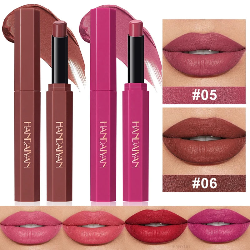 HANDAIYAN 6-Color Velvet Matte Lipstick Smooth Waterproof Non-Stick Soft Mist Solid Lip Gloss Long-Lasting Color Lip Makeup