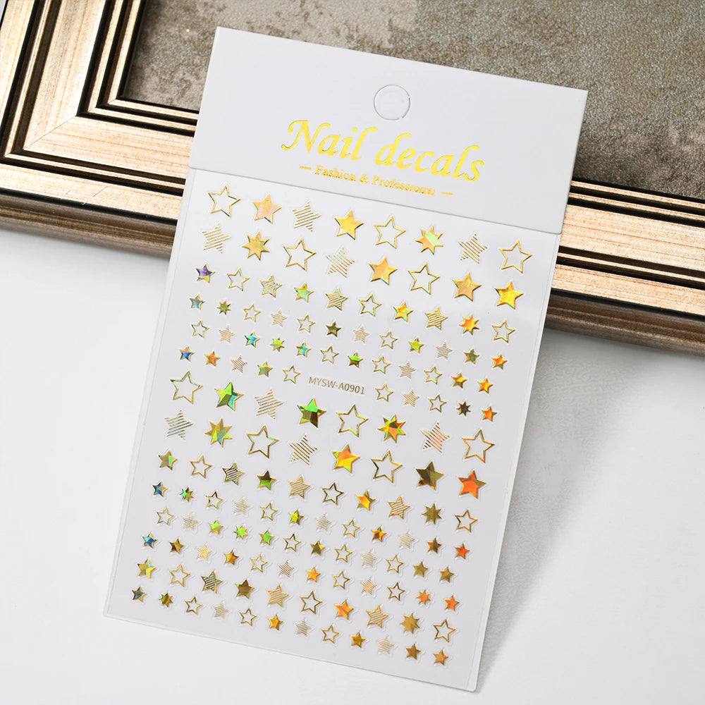 1pcs Star-Themed Nail Art Stickers 3D Self-Adhesive Plastic Decals With Glitter Finish Anime Rectangle Shape Ideal For DIY Nails