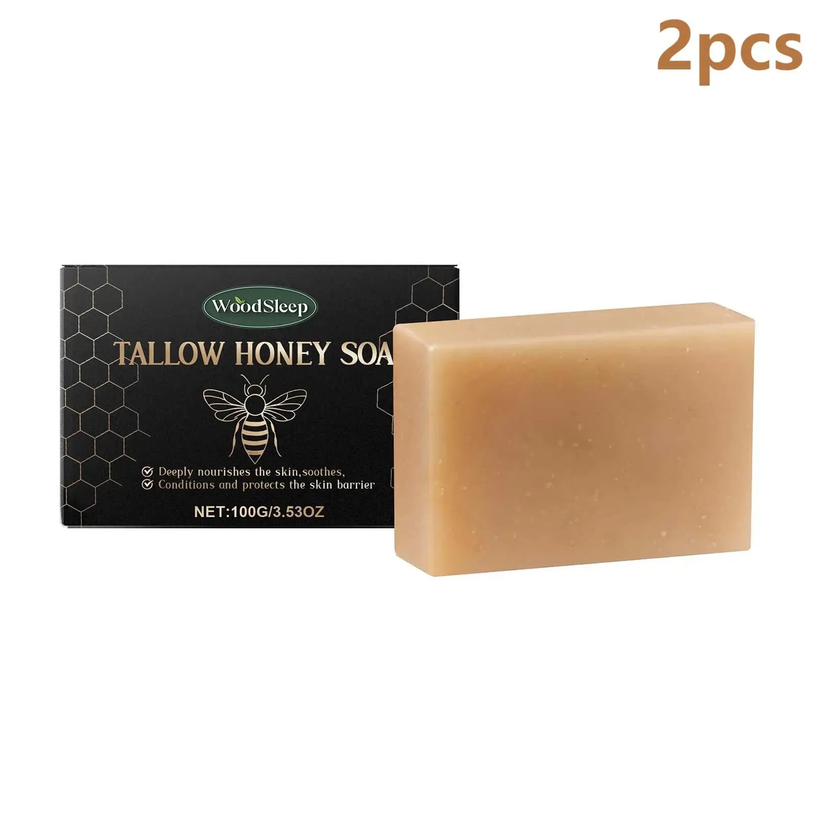 Woodsleep Tallow and Honey Balm Soap Moisturizing Skin Cleaning Dirt Remover Soft Smooth Deep Nourishment Natural Soap Bars 100g