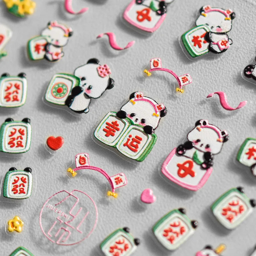 1pcs 5D Embossed Chinese Bamboo Panda Design Nail Art Kawaii Stickers Self-adhesive Transfer Nail Decorations Slider Decals DIY