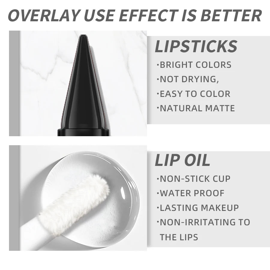 Black Matte 2 In 1  Double Head Lipstick Lip Coat Set Waterproof Coat 24HR Korean Makeup Gifts High Pigment Lip Tint Plumper