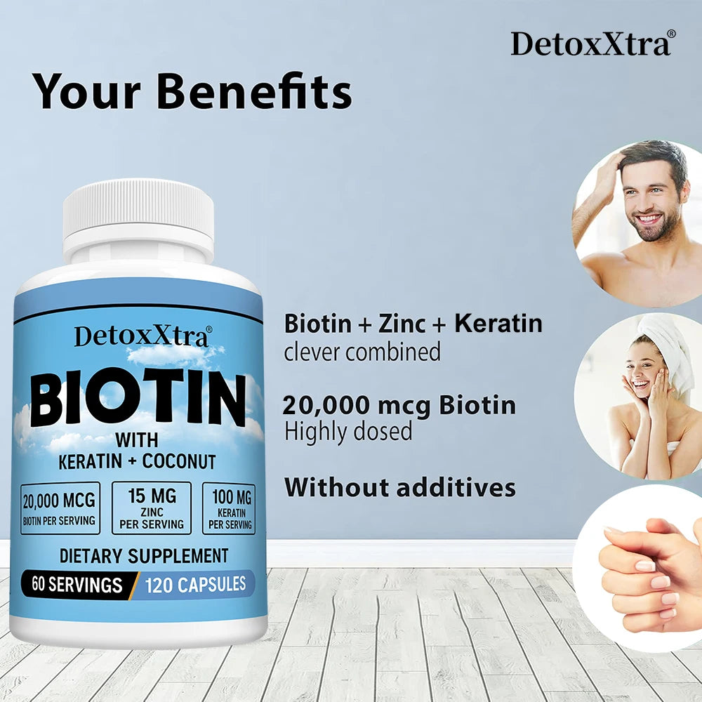 High Potency Biotin 20000 Mcg with Oil Vitamin, Keratin - Biotin Supplements for Hair Growth, Care Hair, Skin and Nails