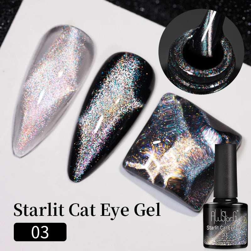 AWStorG Intense Rainbow Cat Eye Gel 5ml Holographic Laser Magnetic Nail Gel Soak Off UV LED Gel Polish Shiny Rainbow Manicur