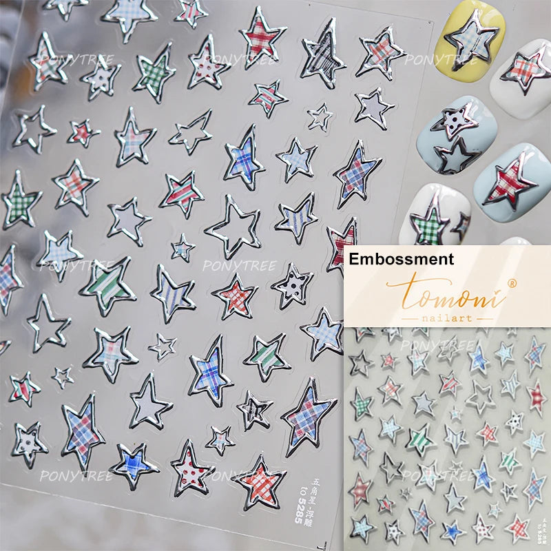 Geometric Lines Star Love Heart Chain Silver Gold Lava Letter Flower Growth Ring Number 5D DIY Nail Art Stickers Manicure Decals