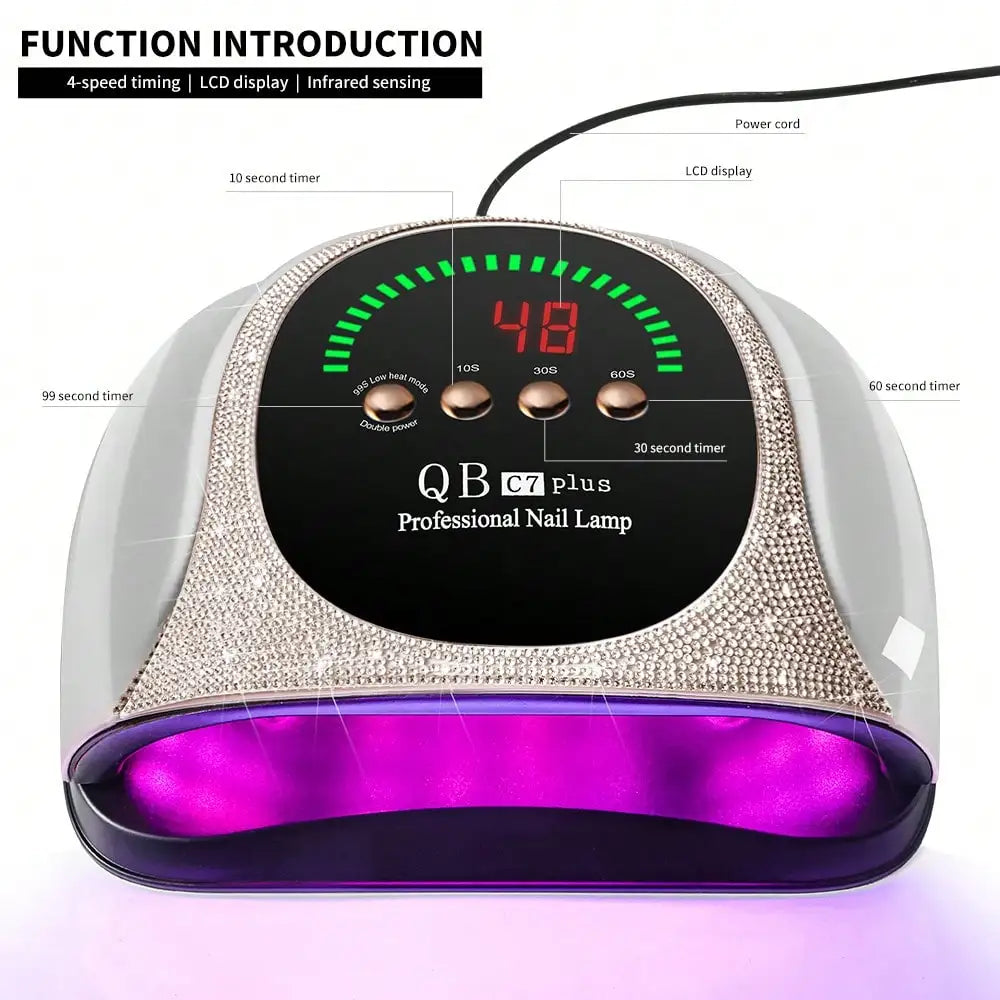 UV LED Nail Lamp, C7 Cordless Nail Lamp Gel Nail Polish UV Nail Lamp, Diamond Professional Manicure Lamp With 4 Timer Settings, Large Auto Sensor For Salon And Home
