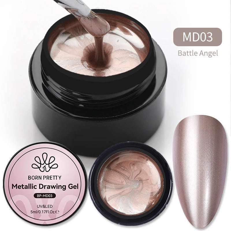 BORN PRETTY 5ML Super Silver Metallic Gel Nail Polish Mirror Metal Effect Painting Gel Chrome Varnis Semi Permanent for Nail DIY