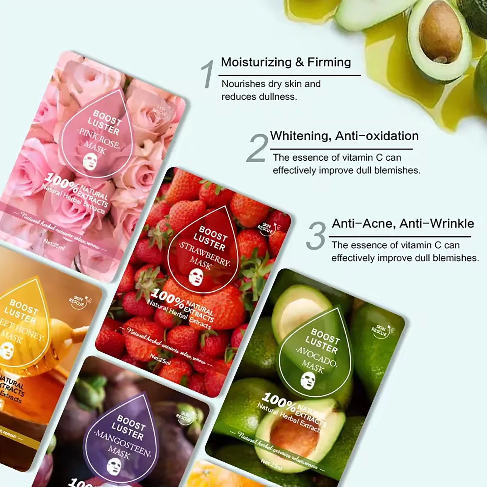 AILKE Whitening Moisturizing Hydration Facial Mask With Vitamin C, Hyaluronic Acid, Anti-wrinkle Face Skin Care Korean Cosmetics