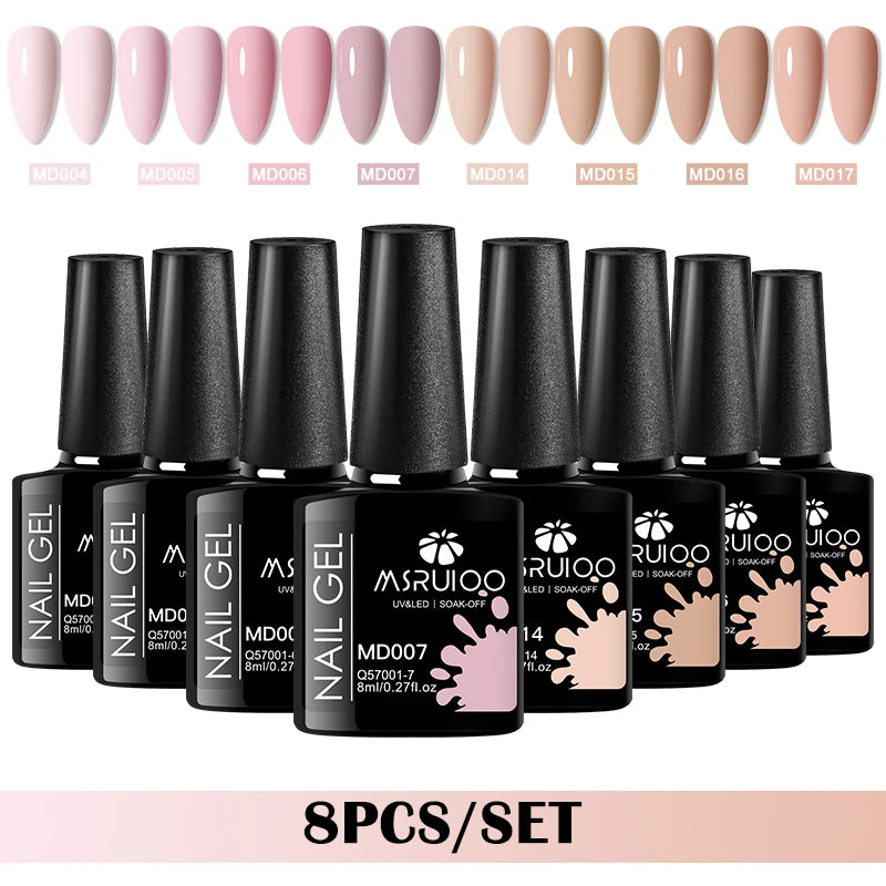8Pcs 8ml Gel Nail Polish Set , Long Lasting, Lead-Free Semi Permanent Soak Off UV Gel Varnish For Summer, DIY Nail Art Design