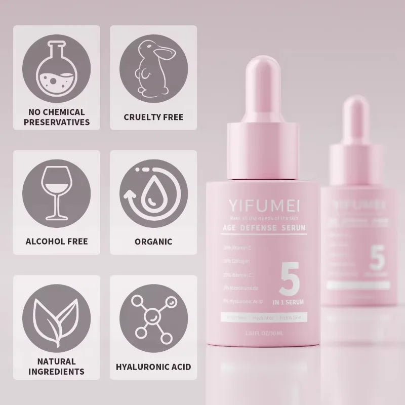 Crown Diamond 5 in 1 Brightening Hyaluronic Acid Vitamin C E Instant Lift Anti Aging Peptide Collagen Facial Serum For Skin Care