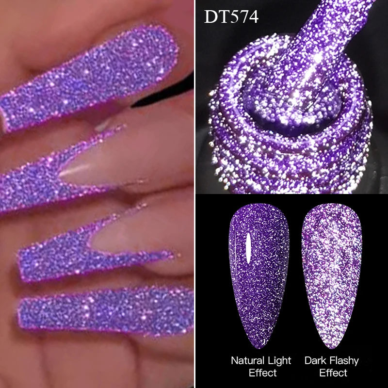 MEET ACROSS 7ml Reflective Glitter Gel Nail Polish Pink Green Purple Sparkling Soak Off UV Gel Polish for Manicure DIY Nail Art