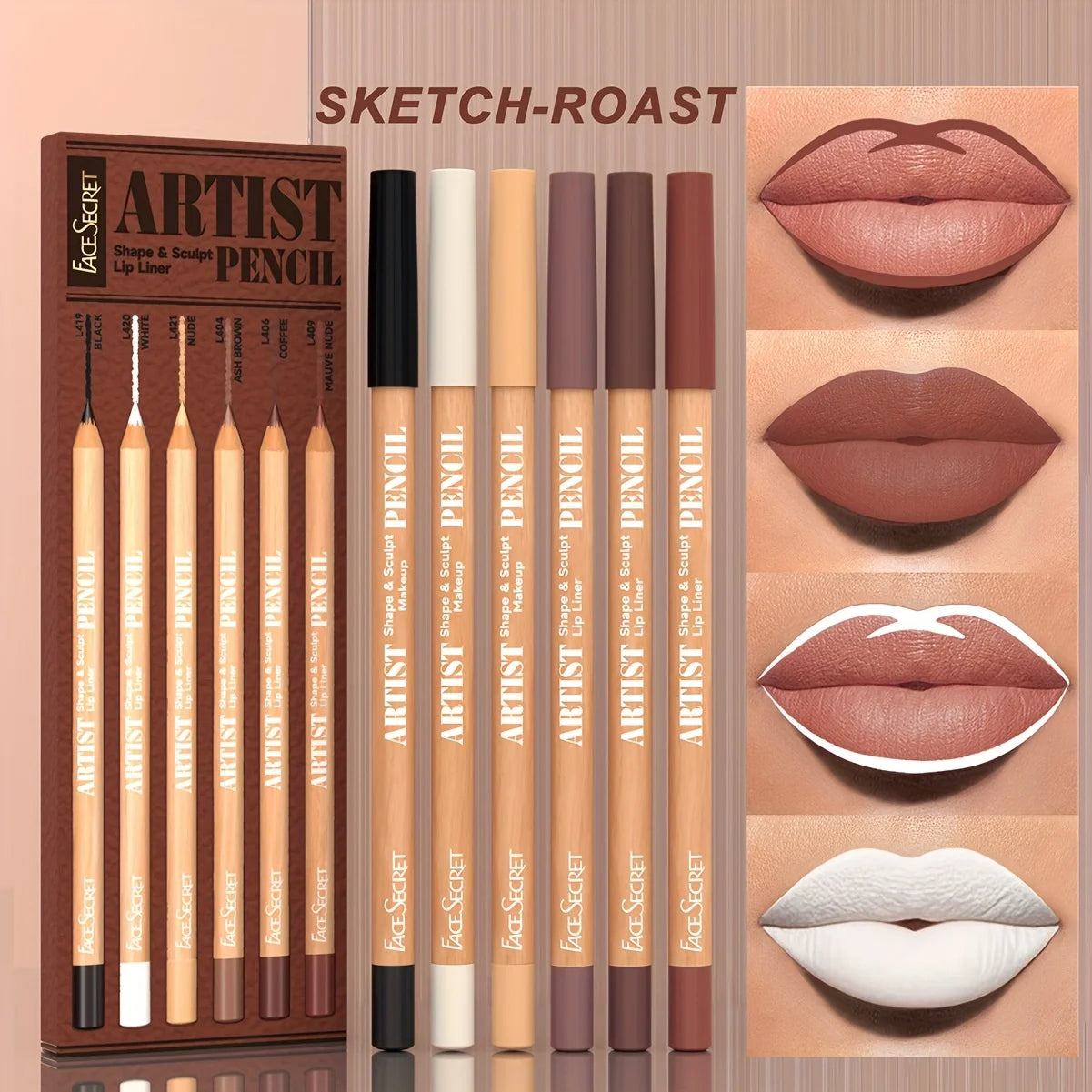 6pcs/SET Nude Lip Liner Makeup Set Waterproof Matte Long Lasting Velvety Texture Lip Liner Lip Combpo, Suitable for Daily Makeup