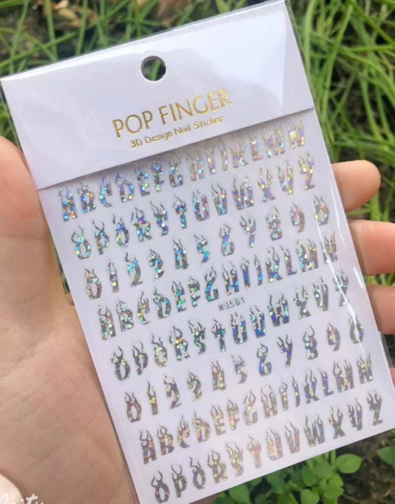 Numbers Decals Roman 26 English Alphabet 3D Self-adhesive Nail Art Decal Sticker Word Small Letter Nail Tattoos Decal Stickers