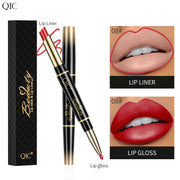 QIC Lipstick Lipliner Pen Matte Velvet Lip Liner Pencil Contour Makeup Sexy Red Lip Stick Long Lasting Cosmetics