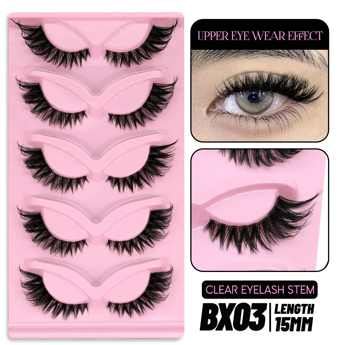 LASVIREY Fluffy Cat Eye Lashes Natural Mink Lashes Clear Band Natural Fluffy D Curl  Lashes Extension Full Strip False Eyelashes