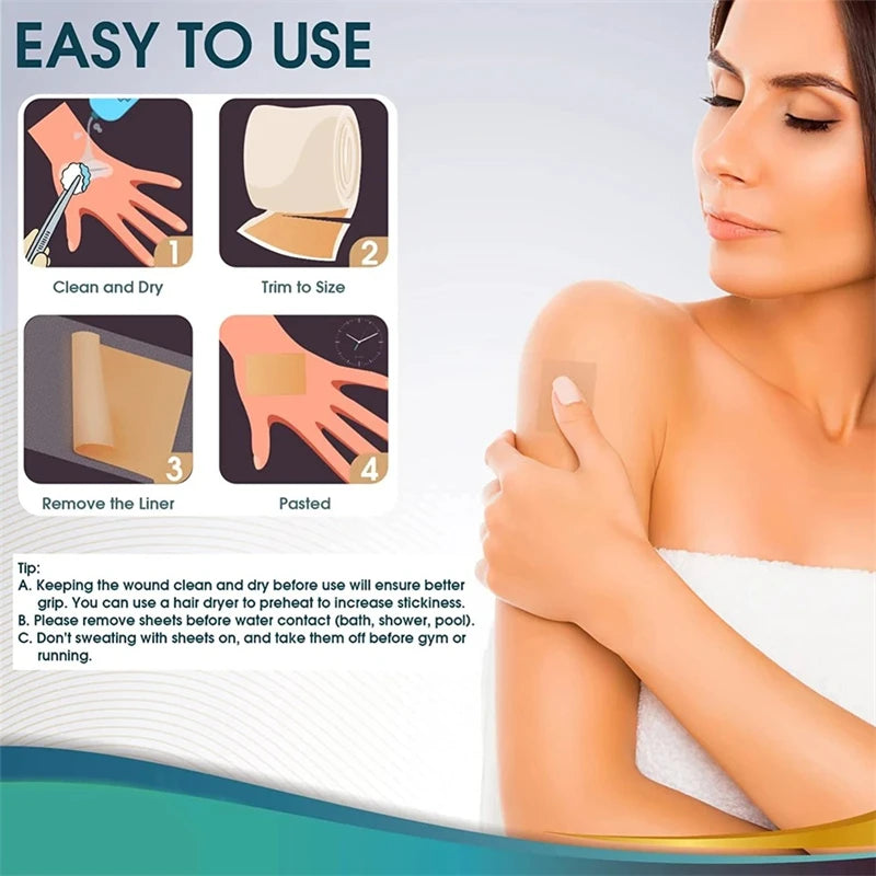 1 Roll Silicone Scar Sheets , Self-Adhesive Scar Cover Tape Reusable and Effective Skin Care Strips