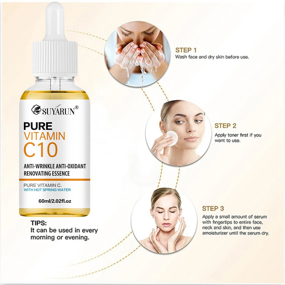 SUYARUN 10% Vitamin C Serum for Face - Brightening Anti-Aging Treatment, Dark Spot Corrector with Hyaluronic Acid & Vitamin E.