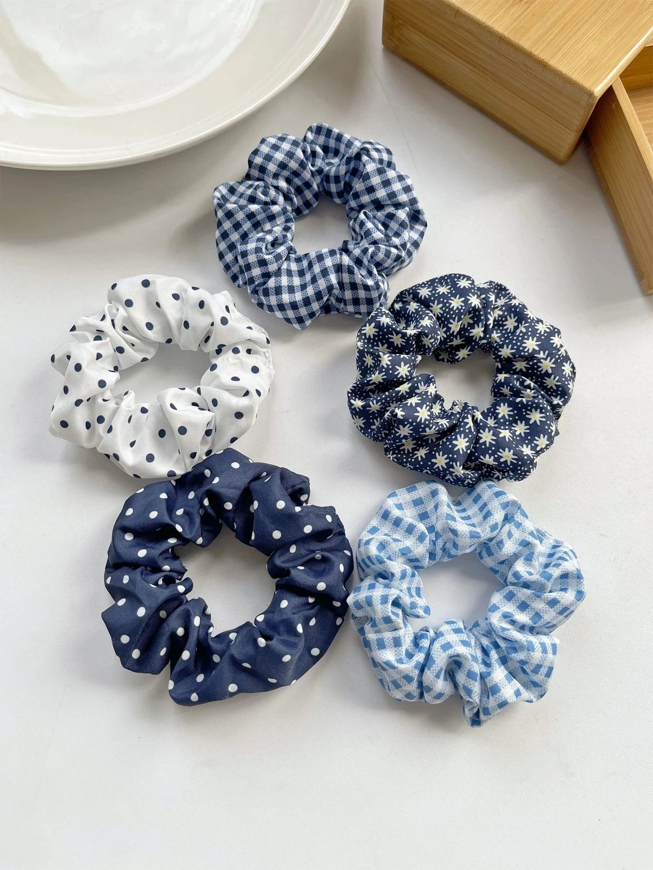 5Pcs Polka Dot Print Scrunchie Elegant Scrunchies Hair Ties Scrunchy Hair Ties