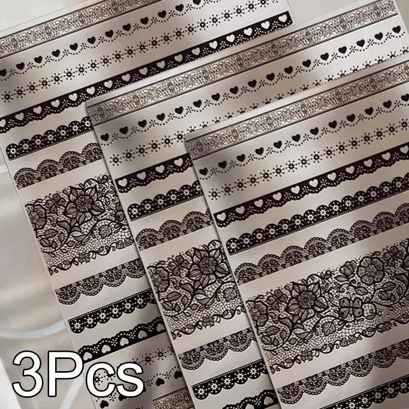 3Pcs White Lace 5D Nail Art Stickers Y2k Embossed Flowers Heart Petals Elegant French Decals Wedding Nails Manicure Decorations