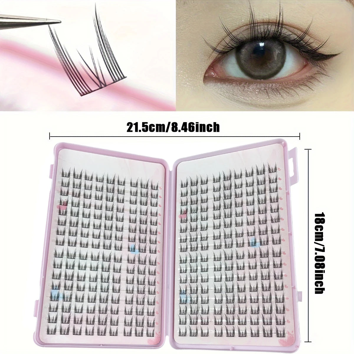 Large-capacity cat-eye false lashes set of 288 lashes, with a natural and light, Korean-style air effect. Length: 10 - 14 mm