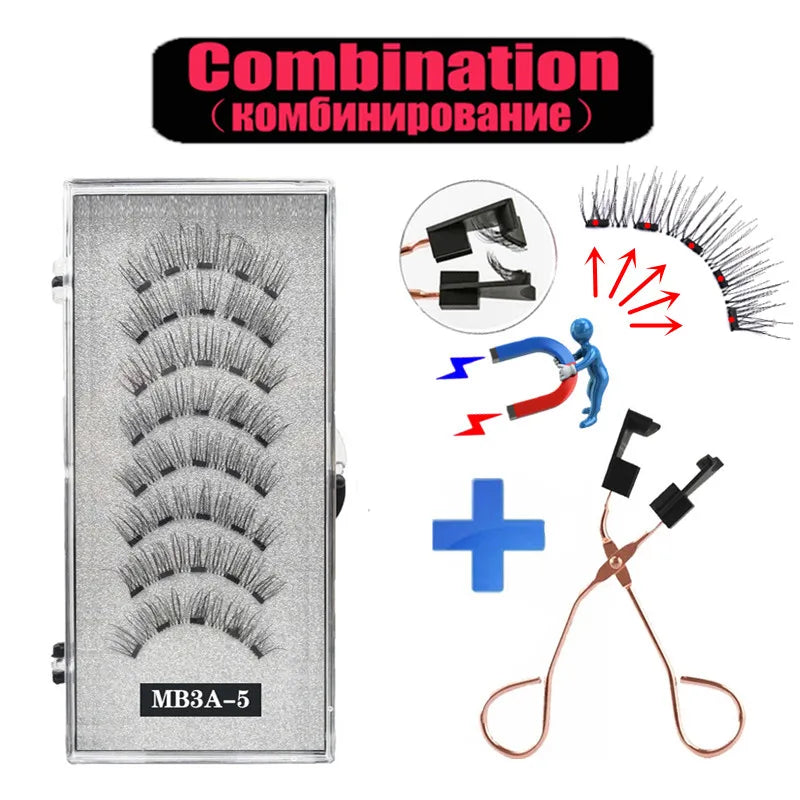 2 Pairs 5 Magnet Magnetic False Eyelashes 3D Natural magnetic Lashes Handmade Mink Eye Lashes faux cils magnetique