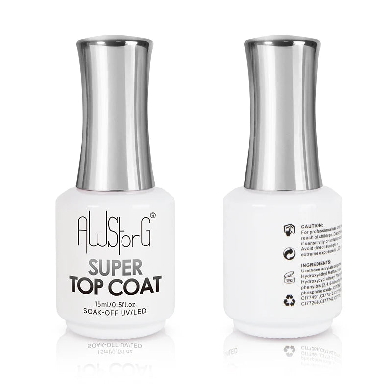 AWStorG15ml 2 IN 1 Crystal Top Coat Transparent Soak Off UV LED Nails Art Manicure Gel Nail Polish Varnishes Primer Function Gel
