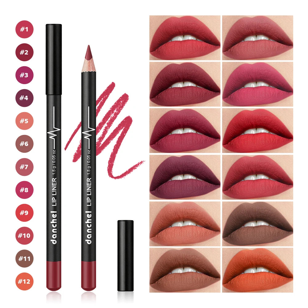 12 Colors Semi-Matte Lip Liner Pencil Set Color Rendering Easy Makeup Waterproof Smudge-proof Durable Lip Makeup Cosmetics