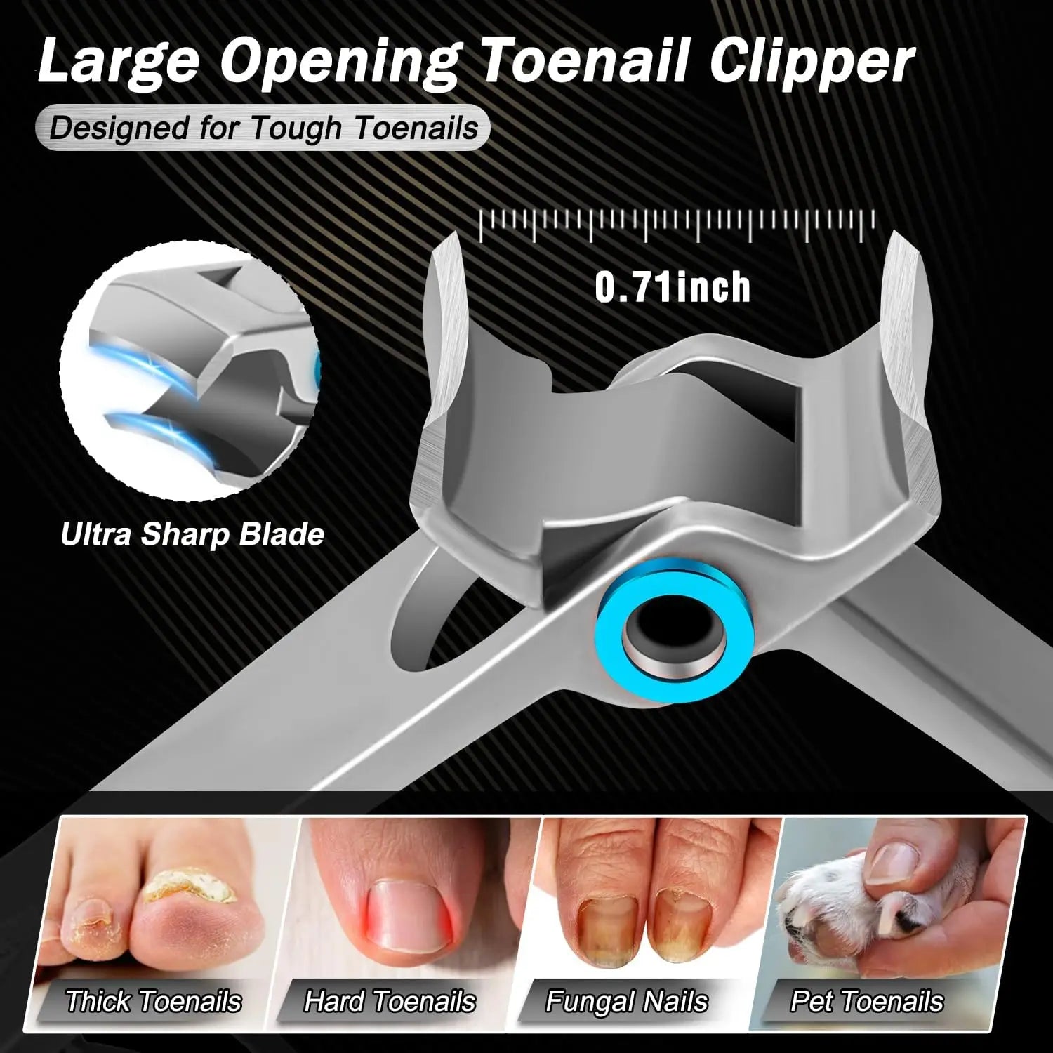 5PCS Heavy Duty Toenail Clippers Kit for Thick Toenails Toe Ingrown Nail Clippers for Seniors Men Large Slanted Nail Clipper Set