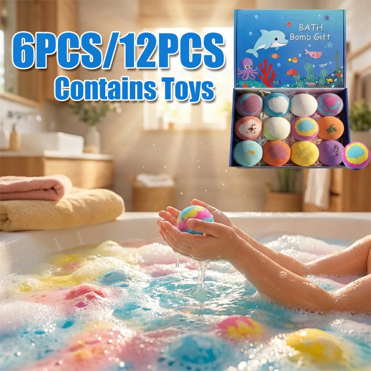 6-12PCS Bath Bombs Surprise Toy Inside Bath Bombs Natural Mega Bubbles Ocean Theme Skin Friendly Set Birthday Gift