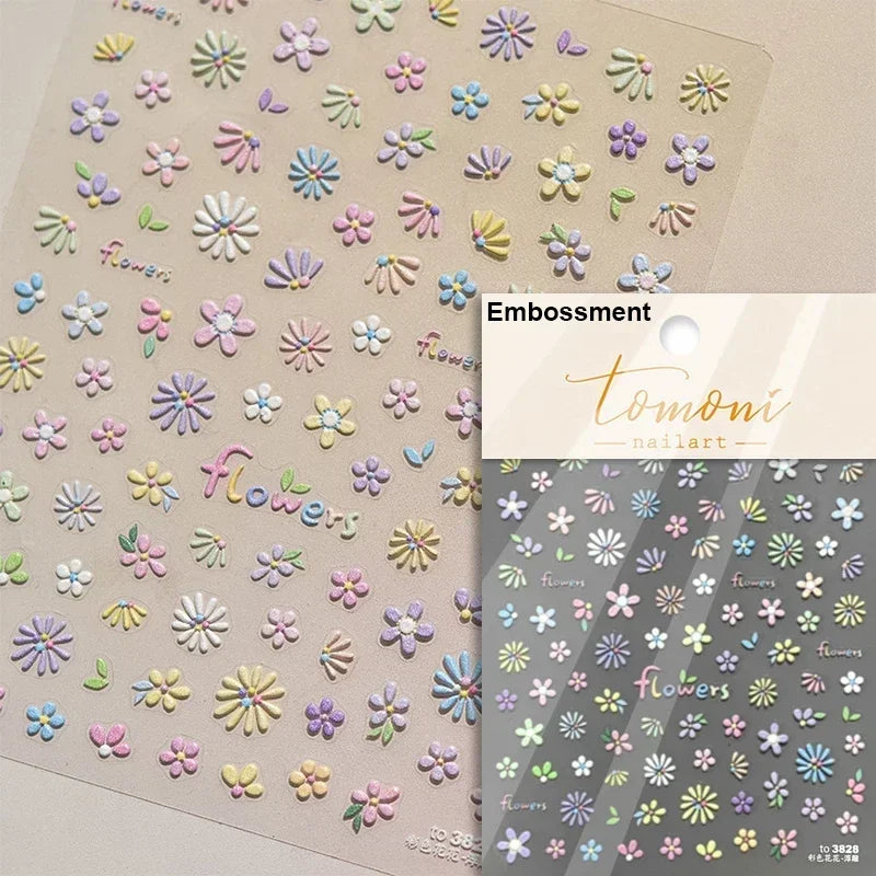 1 pc 5D sunflower nail stickers rose daisy cherry blossom self-adhesive nail art stickers oil painting style decorative sticker