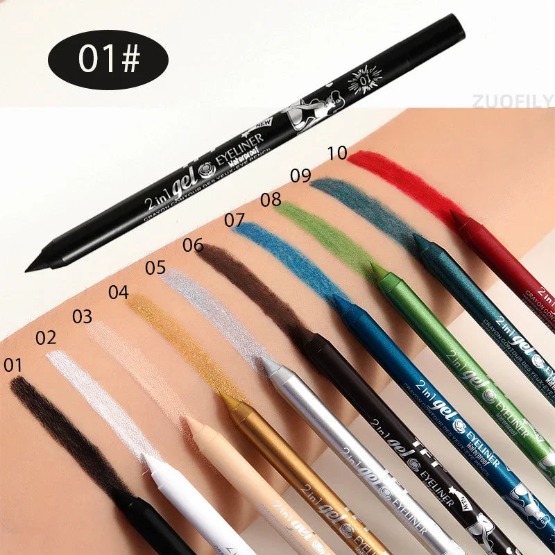 Waterproof Eyeliner Gel Pencil Pigment Brown Black White Glitter Eyeiner Pen for Women Fashion Easy Color Eyes Makeup Cosmetics