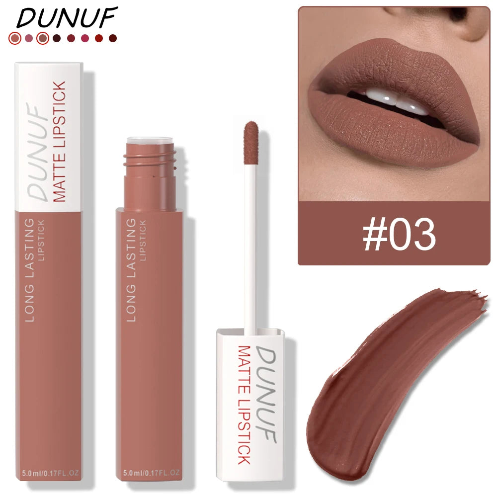 8 Color Easy To Apply Velvet Matte Lip Glaze Waterproof Lasting Liquid Lipstick Red Brown Non Stick Cup Matte Lip Gloss Cosmetic