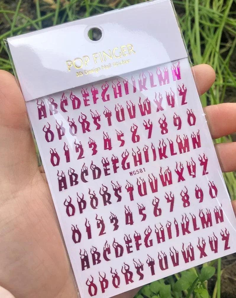 Numbers Decals Roman 26 English Alphabet 3D Self-adhesive Nail Art Decal Sticker Word Small Letter Nail Tattoos Decal Stickers