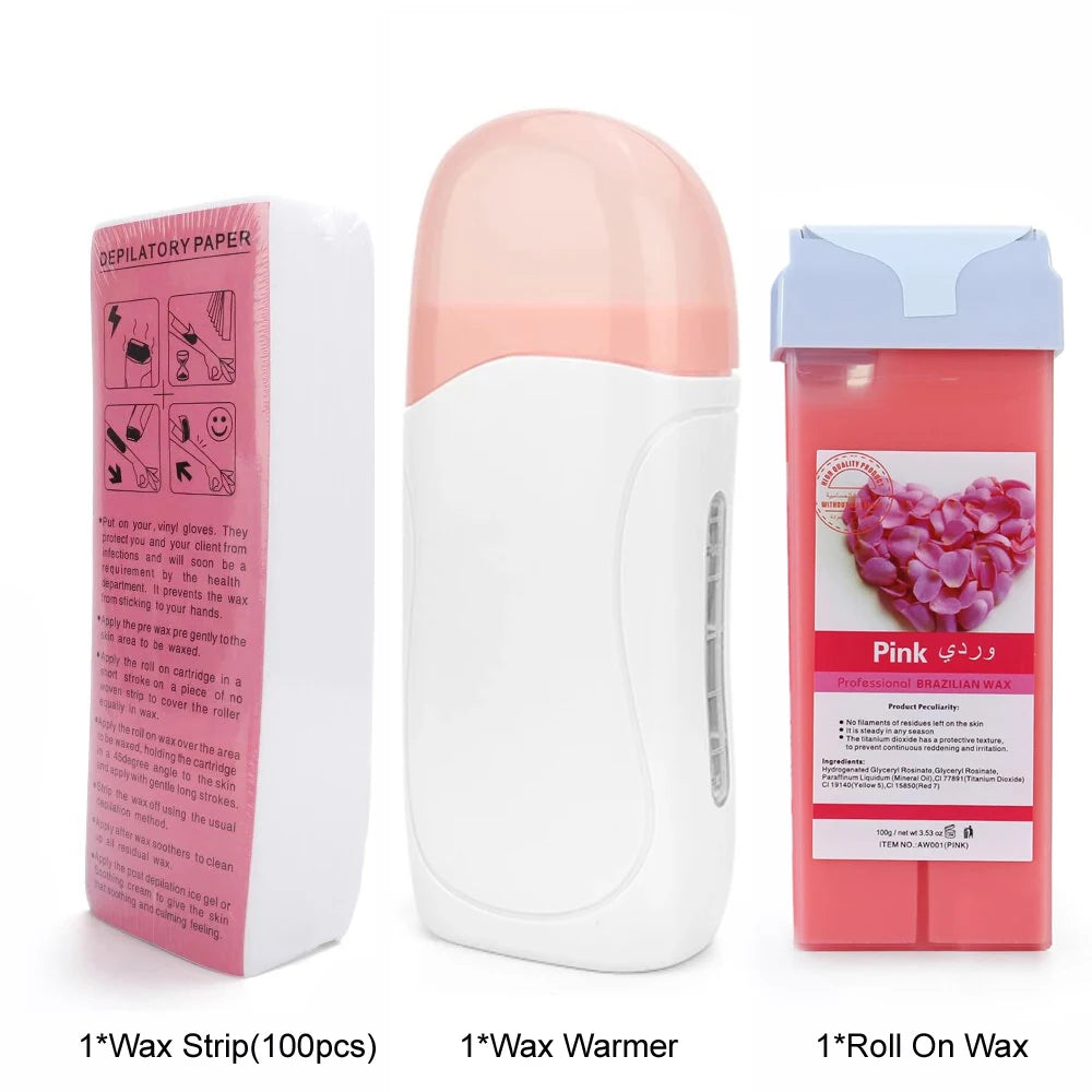 Unisex Roller Wax Roll on Depilatory Wax Cream Hair Removal Wax Heater Equipment Tool Heater Waxing Hot Cartridge Waxing Kit