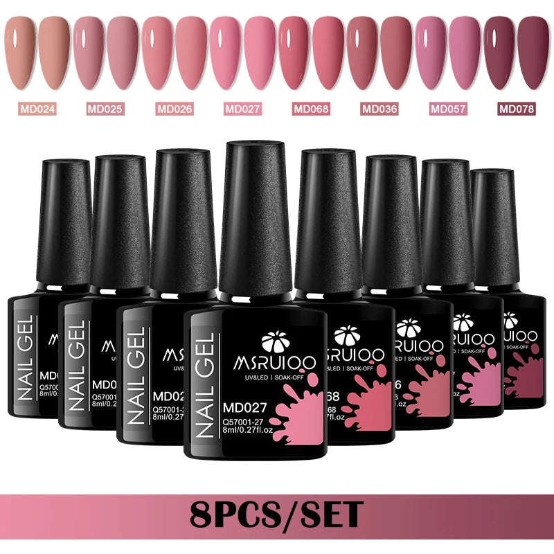 8Pcs 8ml Gel Nail Polish Set , Long Lasting, Lead-Free Semi Permanent Soak Off UV Gel Varnish For Summer, DIY Nail Art Design